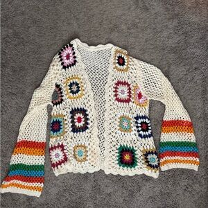 Colorful Crochet Open-Front Sweater